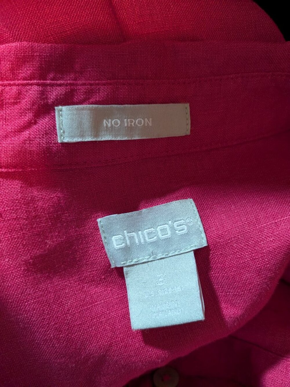 Chicos Linen No Iron 3/4 Sleeve Button Blouse Size 3 Pink - Picture 3 of 6